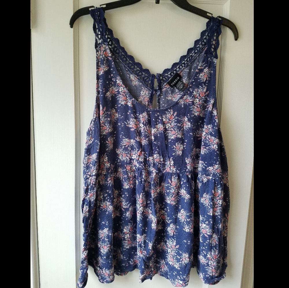 Floral Blue Lace Trim Top